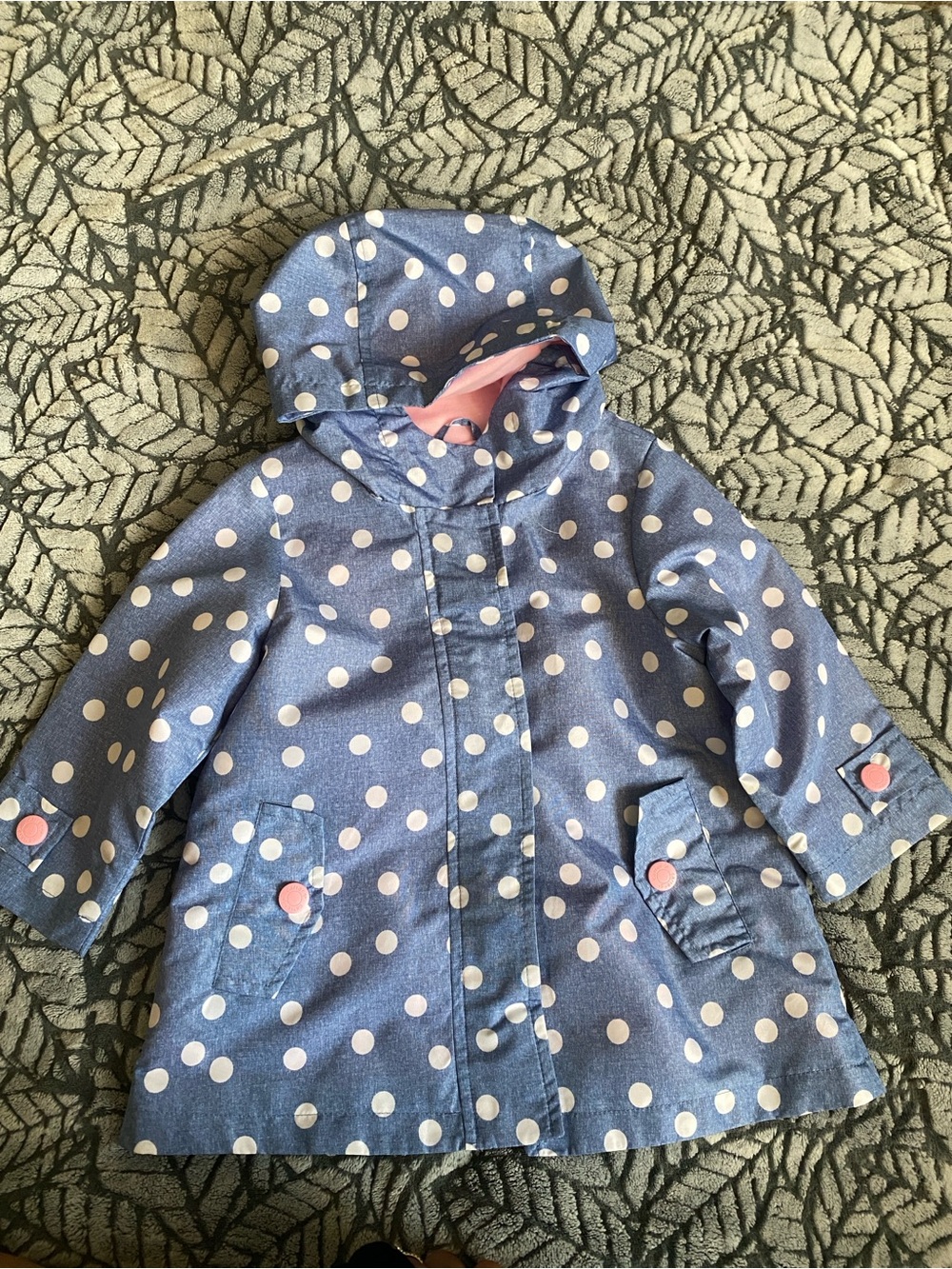 18m Carter's Blue Polka Dot Hooded Raincoat with Pink Accents